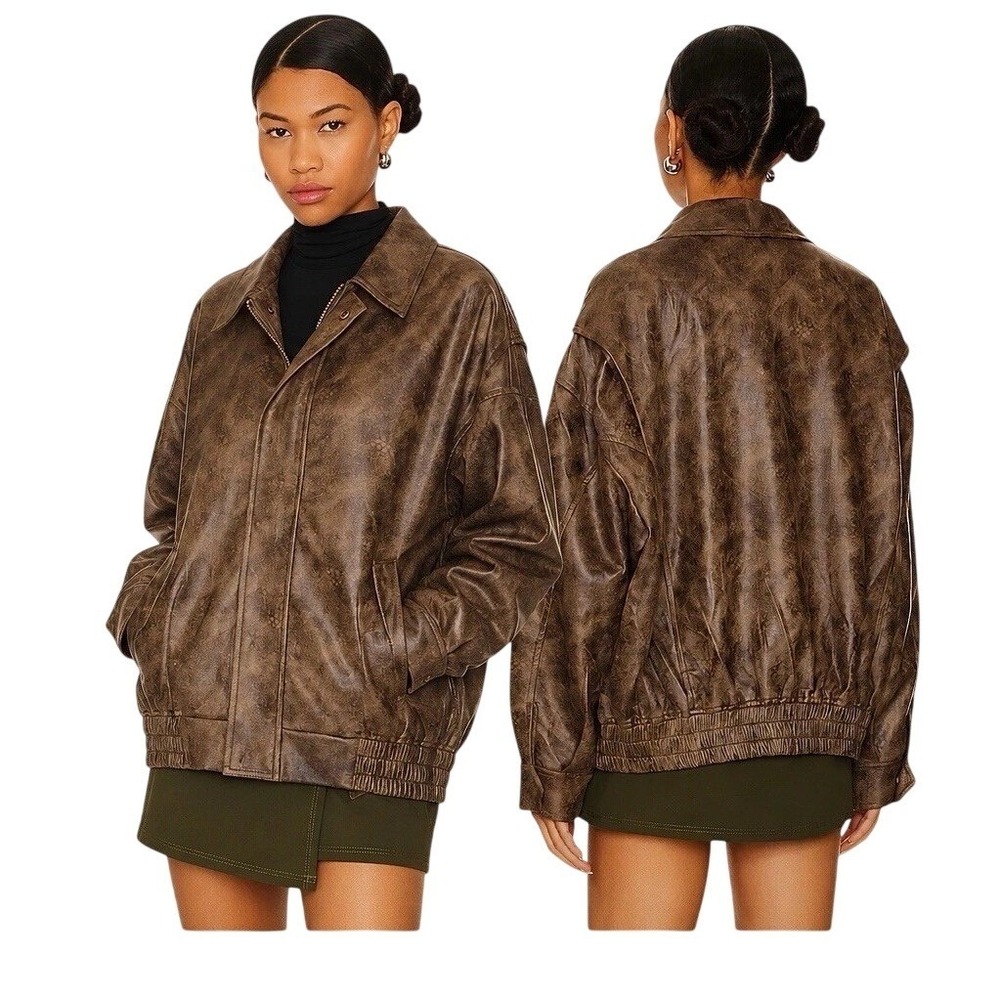 Lioness New With Tags Brown Bomber Jacket Size Large Oversized Streetwear